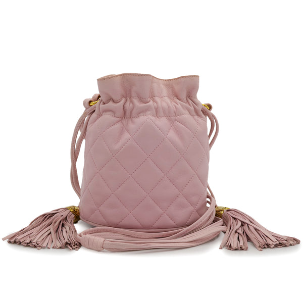 CHANEL VINTAGE MATELASSE SHOULDER BAG FRINGE PINK LAMB SKIN 90307874 - PURPOSE