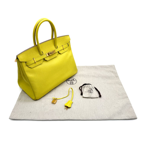 HERMES BIRKIN 35 LIME VEAU EPSOM HAND BAG □O GOLD HARDWARE 90307905 - PURPOSE