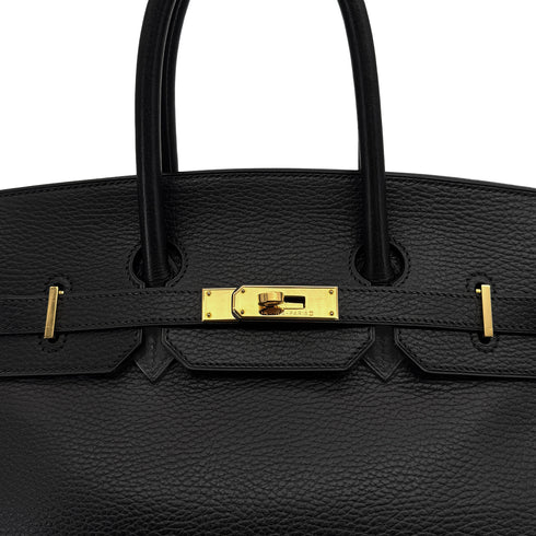 HERMES BIRKIN 35 BLACK ARDENNES HAND BAG □F GOLD HARDWARE 90307907 - PURPOSE
