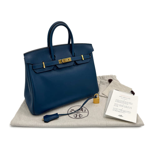 HERMES BIRKIN 25 DEEP BLUE VEAU SWIFT HAND BAG D GOLD HARDWARE 90307908 - PURPOSE
