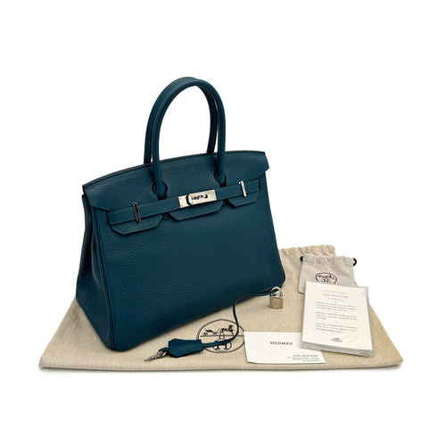 HERMES BIRKIN 30 COLVERT TAURILLON CLEMENCE HAND BAG □R PALLADIUM HARDWARE 90307909 - PURPOSE