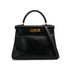 HERMES KELLY 28 RETOURNE BLACK BOXCALF HAND SHOULDER BAG 〇Z GOLD HARDWARE 90307911 - PURPOSE