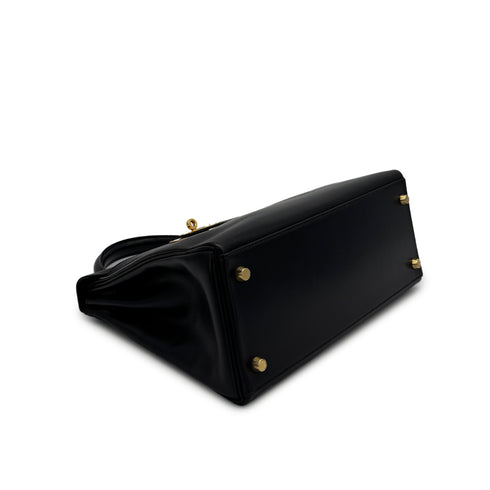 HERMES KELLY 28 RETOURNE BLACK BOXCALF HAND SHOULDER BAG 〇Z GOLD HARDWARE 90307911 - PURPOSE