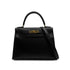 HERMES KELLY 28 SELLIER BLACK BOX CALF HAND SHOULDER BAG □A GOLD HARDWARE 90307915 - PURPOSE