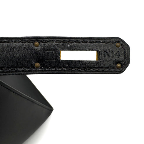 HERMES KELLY 28 SELLIER BLACK BOX CALF HAND SHOULDER BAG □A GOLD HARDWARE 90307915 - PURPOSE