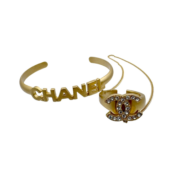 CHANEL BANGLE BRACELET RING SET COCOMARK LOGO RHINESTONE GOLD ACCESSORY 01C 90307920 - PURPOSE