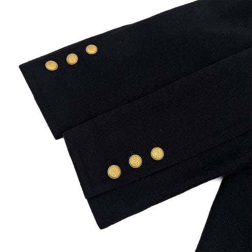 CHANEL VINTAGE COCO BUTTON PEA COAT BLACK WOOL 38 96A RTW 90307922 - PURPOSE