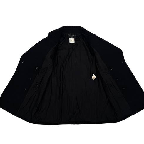 CHANEL VINTAGE COCO BUTTON PEA COAT BLACK WOOL 38 96A RTW 90307922 - PURPOSE