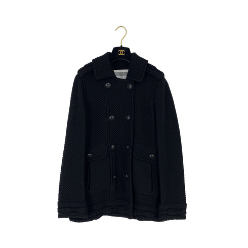 CHANEL VINTAGE COCO BUTTON KNIT PEA COAT BLACK WOOL 40 P31 RTW 90307923 - PURPOSE