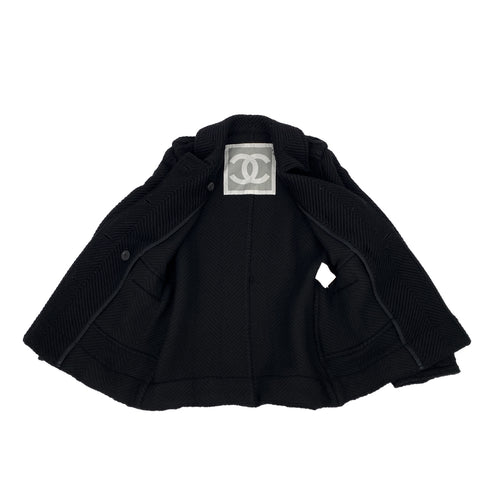 CHANEL VINTAGE COCO BUTTON KNIT PEA COAT BLACK WOOL 40 P31 RTW 90307923 - PURPOSE