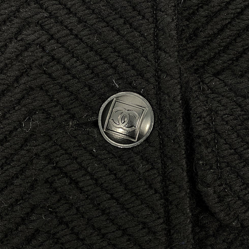 CHANEL VINTAGE COCO BUTTON KNIT PEA COAT BLACK WOOL 40 P31 RTW 90307923 - PURPOSE