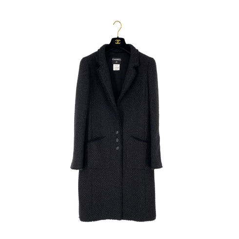 CHANEL VINTAGE COCO BUTTON FRINGE LONG COAT BLACK WOOL 40 04A RTW 90307925 - PURPOSE