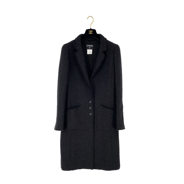 CHANEL VINTAGE COCO BUTTON FRINGE LONG COAT BLACK WOOL 40 04A RTW 90307925 - PURPOSE