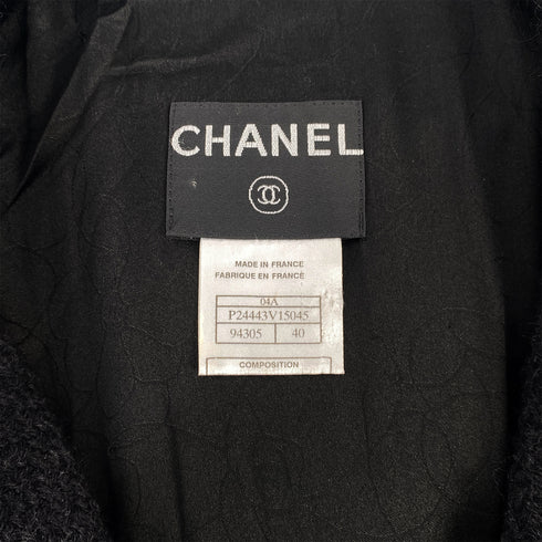 CHANEL VINTAGE COCO BUTTON FRINGE LONG COAT BLACK WOOL 40 04A RTW 90307925 - PURPOSE