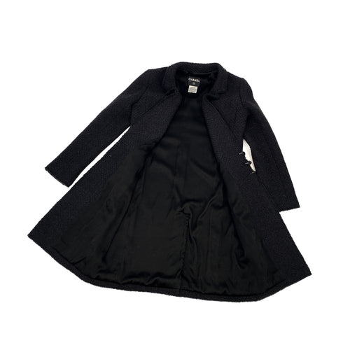 CHANEL VINTAGE COCO BUTTON FRINGE LONG COAT BLACK WOOL 40 04A RTW 90307925 - PURPOSE