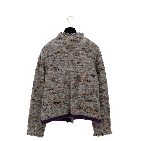 CHANEL VINTAGE FRINGE KNIT CARDIGAN LOGO BUTTON MULTI COLOR WOOL 46 99A RTW 90307928 - PURPOSE