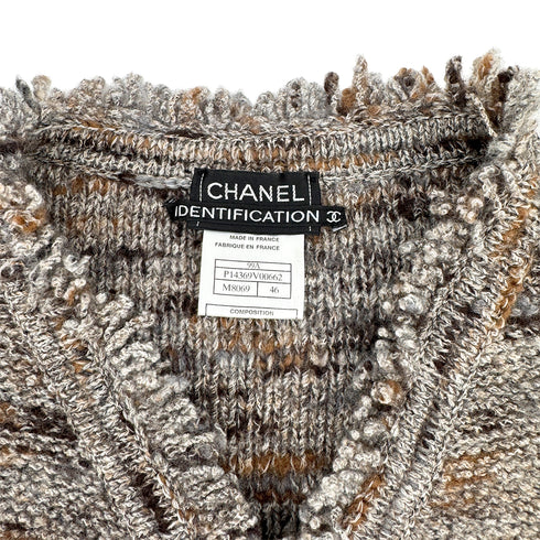 CHANEL VINTAGE FRINGE KNIT CARDIGAN LOGO BUTTON MULTI COLOR WOOL 46 99A RTW 90307928 - PURPOSE