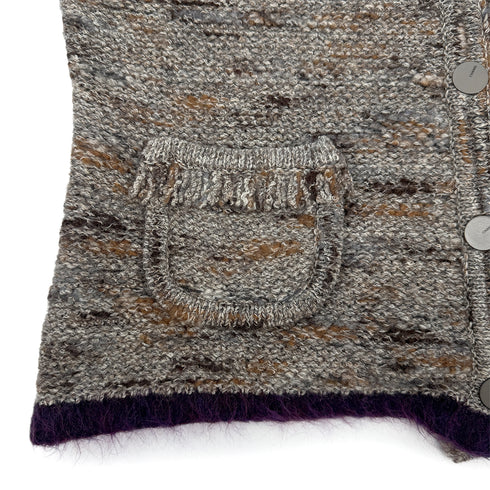 CHANEL VINTAGE FRINGE KNIT CARDIGAN LOGO BUTTON MULTI COLOR WOOL 46 99A RTW 90307928 - PURPOSE