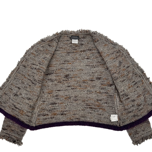CHANEL VINTAGE FRINGE KNIT CARDIGAN LOGO BUTTON MULTI COLOR WOOL 46 99A RTW 90307928 - PURPOSE