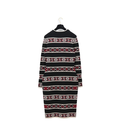 CHANEL NO.5 NORDIC PATTERN KNIT BODYCON DRESS CASHMERE BLACK RED 40 P62 RTW 90307931 - PURPOSE