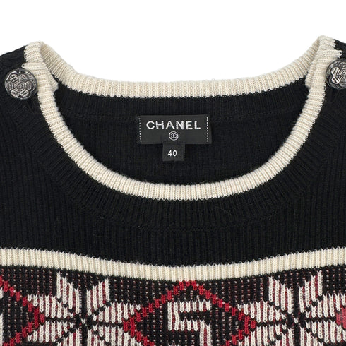 CHANEL NO.5 NORDIC PATTERN KNIT BODYCON DRESS CASHMERE BLACK RED 40 P62 RTW 90307931 - PURPOSE