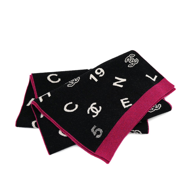CHANEL COCOMARK LOGO WINTER SCARF BLACK PINK CASHMERE ACCESSORY 23A 90307932 - PURPOSE