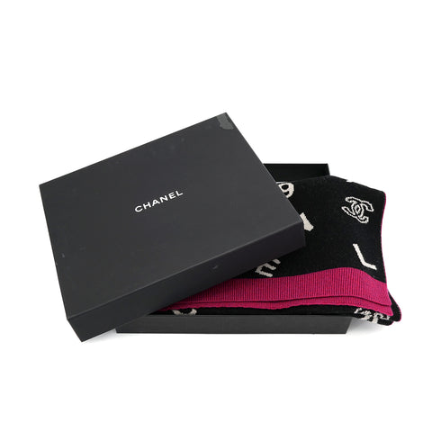 CHANEL COCOMARK LOGO WINTER SCARF BLACK PINK CASHMERE ACCESSORY 23A 90307932 - PURPOSE