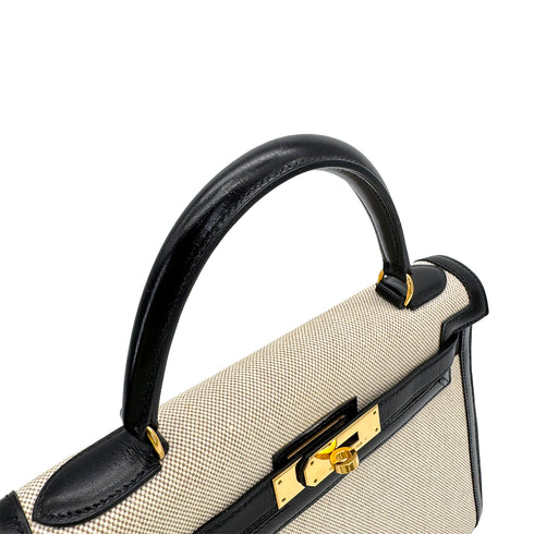 HERMES KELLY 28 BLACK BOXCALF TOILE H HAND SHOULDER BAG 1990 CIRCLE T GOLD HARDWARE 90307991 - PURPOSE