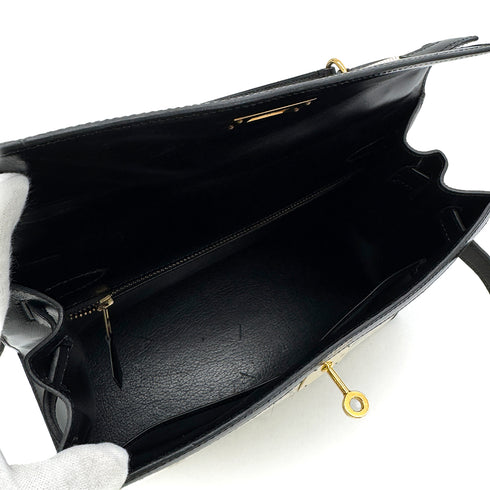 HERMES KELLY 28 BLACK BOXCALF TOILE H HAND SHOULDER BAG 1990 CIRCLE T GOLD HARDWARE 90307991 - PURPOSE