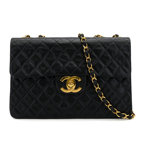 CHANEL VINTAGE MAXI MATELASSE 34 CHAIN SHOULDER BAG BLACK LAMB SKIN 90307997 - PURPOSE