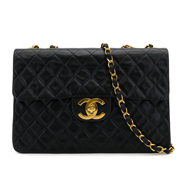 CHANEL VINTAGE MAXI MATELASSE 34 CHAIN SHOULDER BAG BLACK LAMB SKIN 90307997 - PURPOSE
