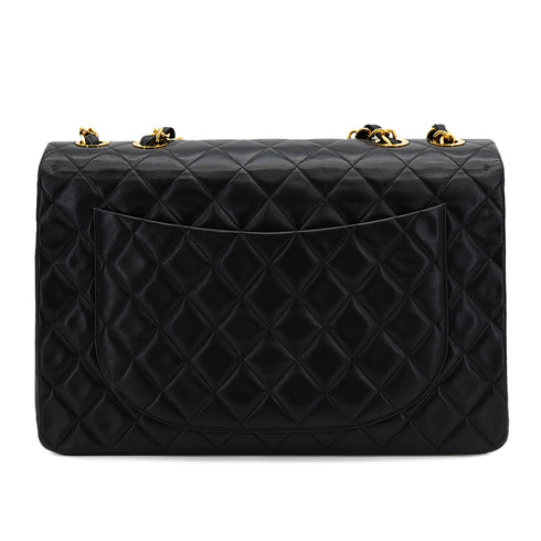 CHANEL VINTAGE MAXI MATELASSE 34 CHAIN SHOULDER BAG BLACK LAMB SKIN 90307997 - PURPOSE