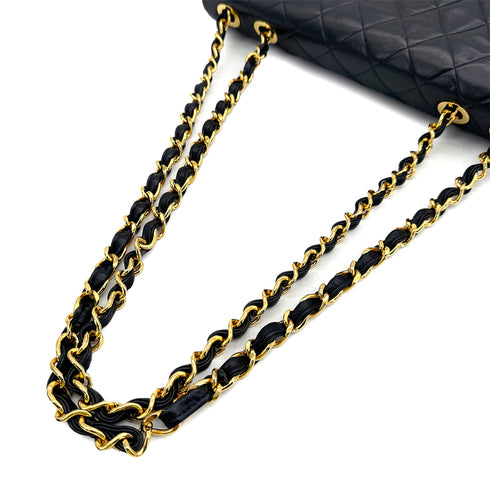 CHANEL VINTAGE MAXI MATELASSE 34 CHAIN SHOULDER BAG BLACK LAMB SKIN 90307997 - PURPOSE