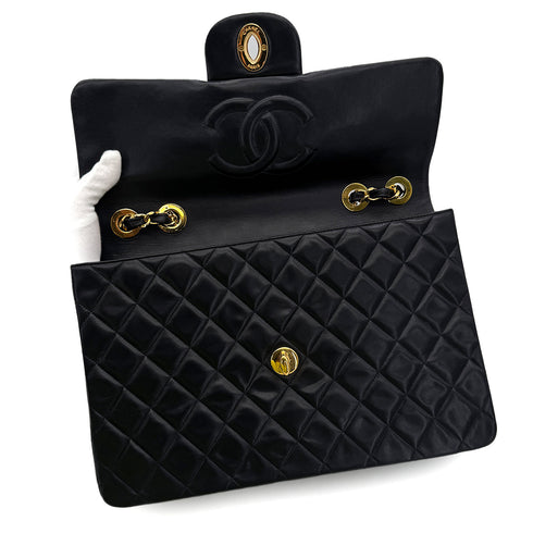 CHANEL VINTAGE MAXI MATELASSE 34 CHAIN SHOULDER BAG BLACK LAMB SKIN 90307997 - PURPOSE