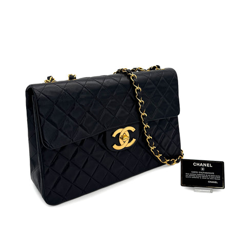 CHANEL VINTAGE MAXI MATELASSE 34 CHAIN SHOULDER BAG BLACK LAMB SKIN 90307997 - PURPOSE