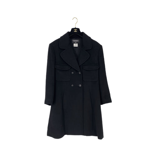 CHANEL VINTAGE COCO BUTTON LONG COAT BLACK WOOL 38 97A RTW 90308007 - PURPOSE