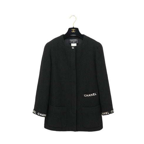 CHANEL VINTAGE COCO BUTTON LOGO JACKET BLACK WOOL 42 95A RTW 90308008 - PURPOSE