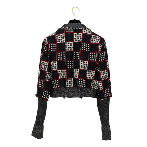 CHANEL CHECK PATTERN LOGO BUTTON JACKET BLACK WOOL 40 07A RTW 90308009 - PURPOSE