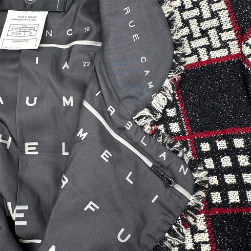 CHANEL CHECK PATTERN LOGO BUTTON JACKET BLACK WOOL 40 07A RTW 90308009 - PURPOSE