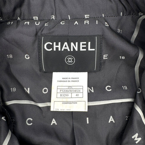 CHANEL CHECK PATTERN LOGO BUTTON JACKET BLACK WOOL 40 07A RTW 90308009 - PURPOSE