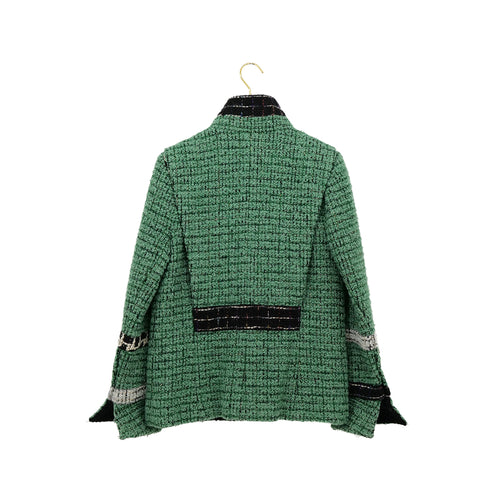 CHANEL COCO BUTTON TWEED FRINGE JACKET GREEN WOOL 44 09K RTW 90308011 - PURPOSE
