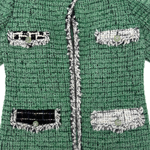 CHANEL COCO BUTTON TWEED FRINGE JACKET GREEN WOOL 44 09K RTW 90308011 - PURPOSE
