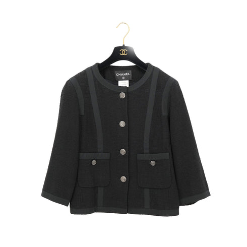 CHANEL COCO BUTTON TWEED JACKET BLACK COTTON 42 P45 RTW 90308012 - PURPOSE