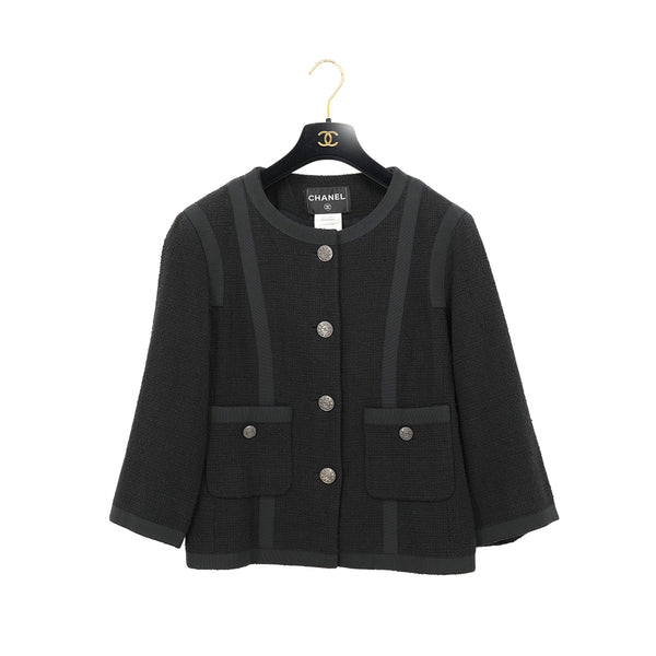 CHANEL COCO BUTTON TWEED JACKET BLACK COTTON 42 P45 RTW 90308012 - PURPOSE