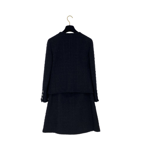 CHANEL CAMELLIA COCO BUTTON JACKET SKIRT SET BLACK TWEED 40 P36 RTW 90308013 - PURPOSE