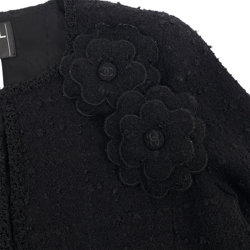 CHANEL CAMELLIA COCO BUTTON JACKET SKIRT SET BLACK TWEED 40 P36 RTW 90308013 - PURPOSE