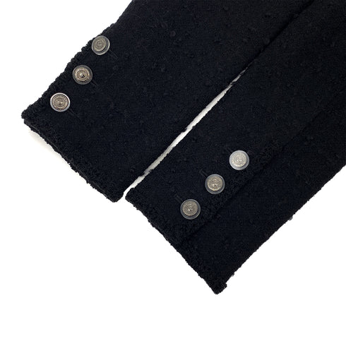 CHANEL CAMELLIA COCO BUTTON JACKET SKIRT SET BLACK TWEED 40 P36 RTW 90308013 - PURPOSE