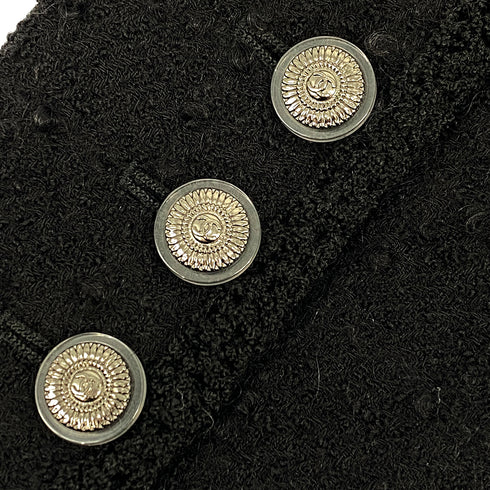 CHANEL CAMELLIA COCO BUTTON JACKET SKIRT SET BLACK TWEED 40 P36 RTW 90308013 - PURPOSE