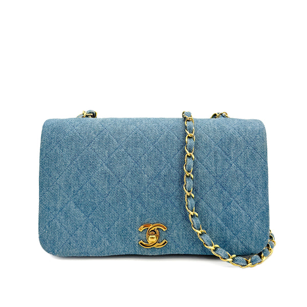 CHANEL VINTAGE FULL FLAP CHAIN SHOULDER BAG BLUE DENIM 90308202 - PURPOSE
