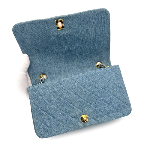 CHANEL VINTAGE FULL FLAP CHAIN SHOULDER BAG BLUE DENIM 90308202 - PURPOSE